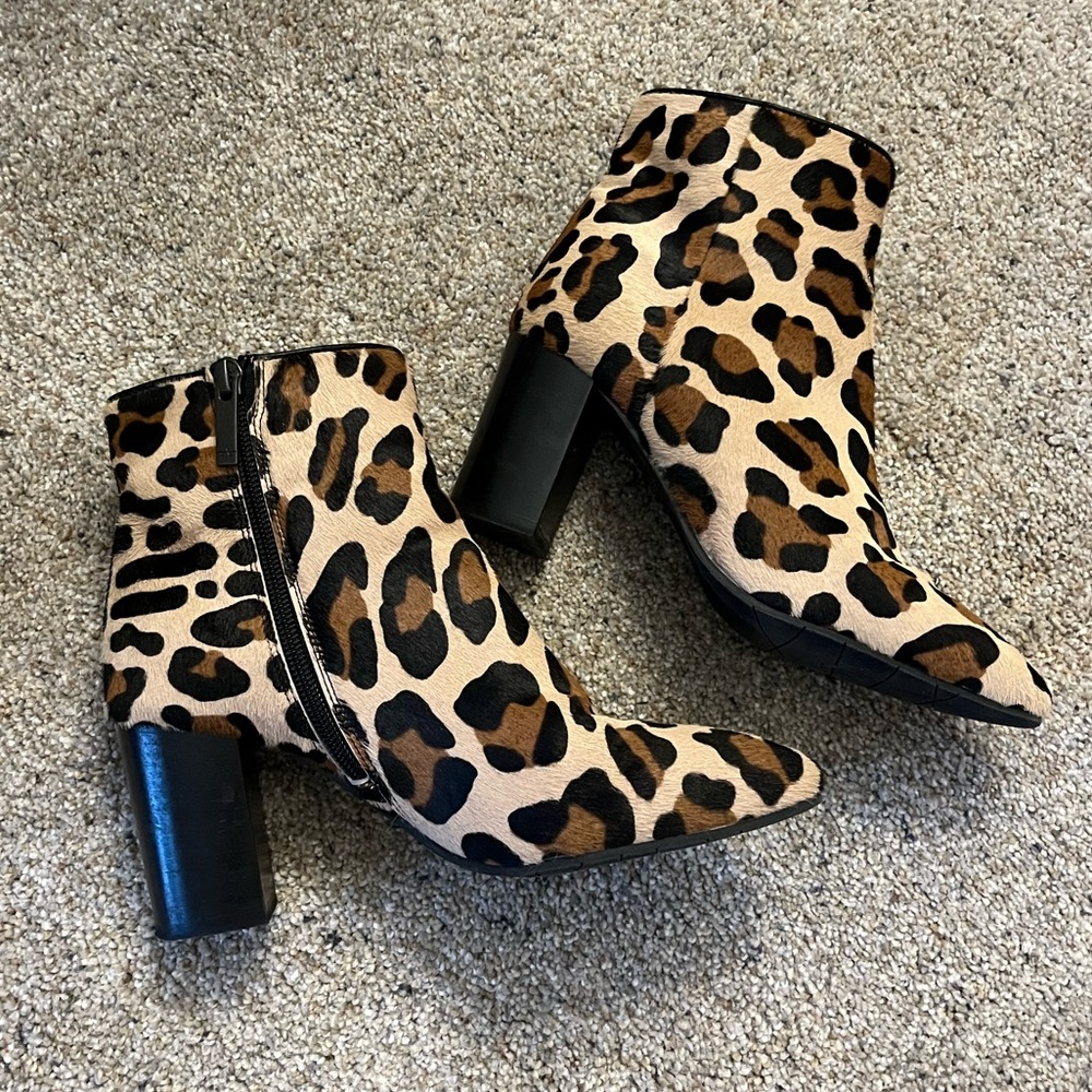 Aquatalia calf hair leopard print booties